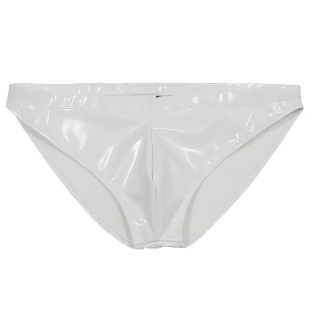 Men Sex Faux Latex Brief Glossy Patent Leather Package Hip Gay Underwear Lingeri Smooth Thongs Candy Color Thong T-Back