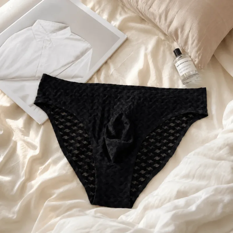 Panties Mesh Thin Men's Underwear Transparent Low Waist Ice Silk Underpants Bubble U Convex Pouch Men Triangle Briefs Male — image 3