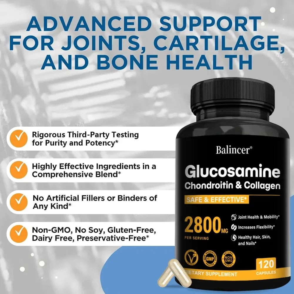 Glucosamine Chondroitin MSM Support Bone Health and Relieve Joint Discomfort Increases Flexibility - Joint Support Supplement