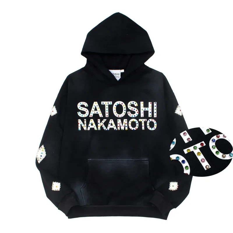 Hoodies Pullover 26ss Vintage Embroidery Leather Pattern Glittering Diamond Print Men's Hooded Hip Hop Style Sweatshirts — image 38