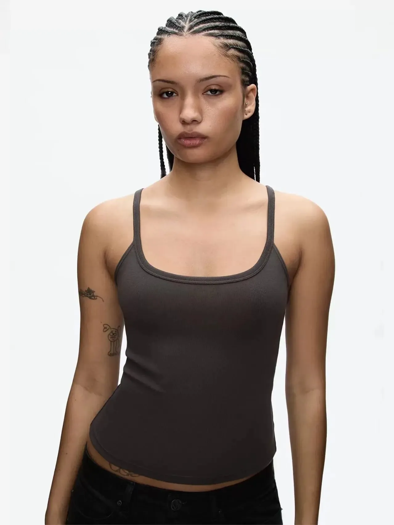 טנק בסגנון אמריקאי צוואר צוואר Slim Fit Stretch Basic Crop Top סקסית מתוקה ומגניבה