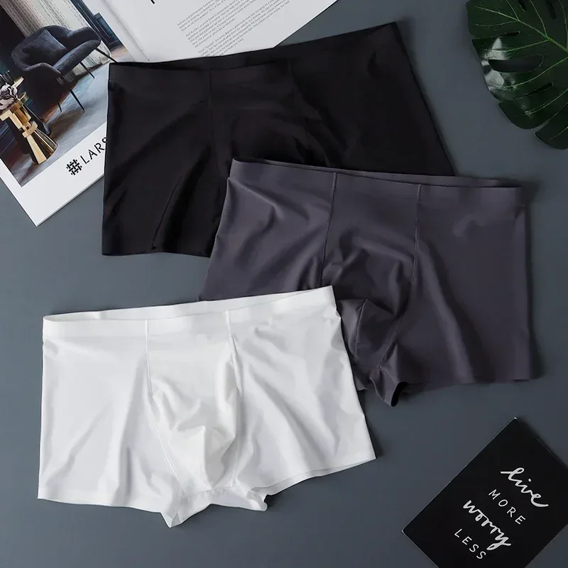 3 pçs de alta qualidade roupa interior masculina de seda gelo verão fino respirável sem costura calcinha sexy masculino plus size — image 26