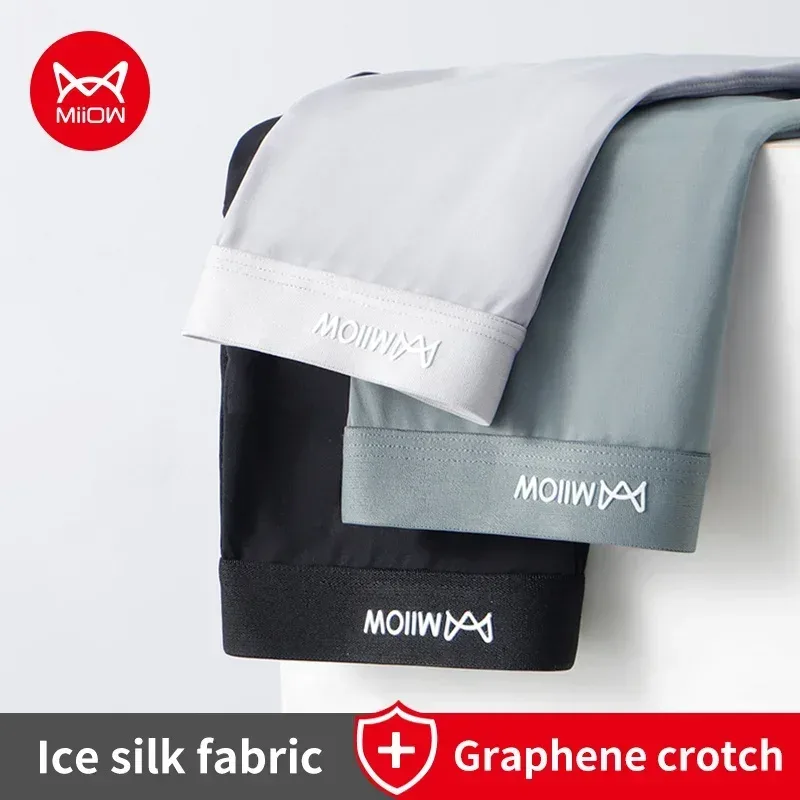 Miiow 3 pçs fino gelo seda boxershorts masculino grafeno antibacteriano homem roupa interior respirável calcinha masculina boxers briefs troncos