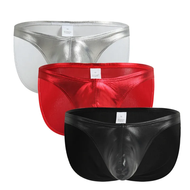 Men's Fashion Low Waist Imitation Leather Briefs with U Convex Pouch Sexy Underwear Lingerie 3PCS/2PCS/1PC Set — image 32