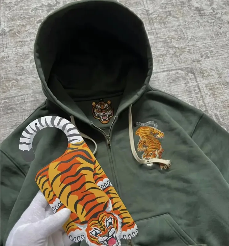 Y2k tigre garra bordado vintage duplo zíper solto moletom com capuz para homens e mulheres harajuku na moda casual estilo de rua — image 5