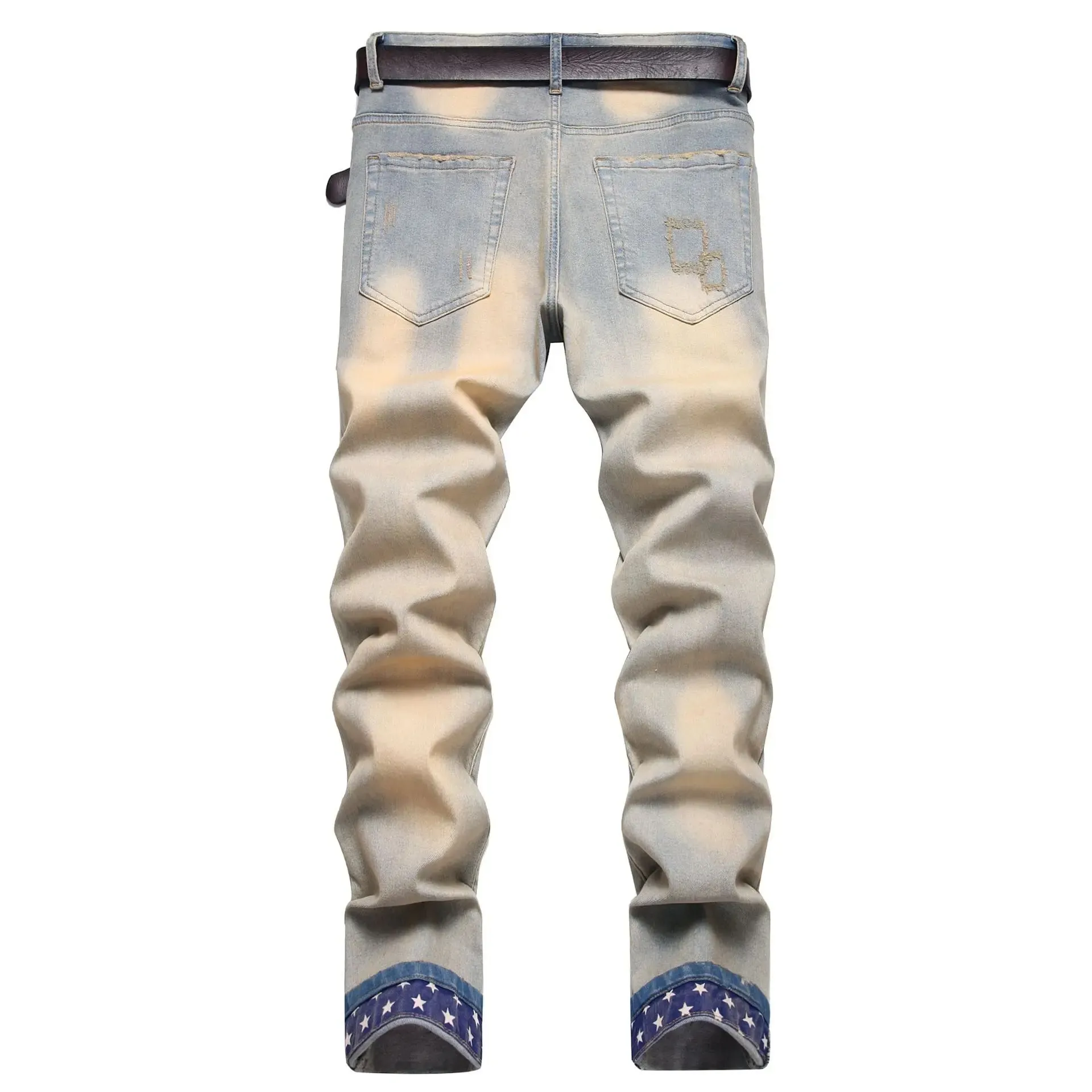 Vintage τζιν ανδρικό μολύβι παντελόνι Stretch Washed ταλαιπωρημένο στη μέση ίσιο παντελόνι μέχρι τον αστράγαλο 2024 Φθινοπωρινά τζιν Streetwear — image 8