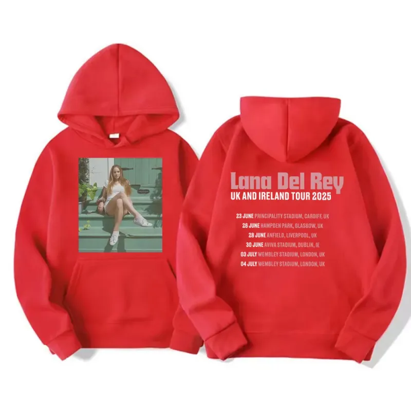 Lana Del Rey UK & Ireland Tour 2025 Gráfico Hoodies Homens Mulheres Moda Estética Casual Pulôveres Manga Longa Moletons com Capuz