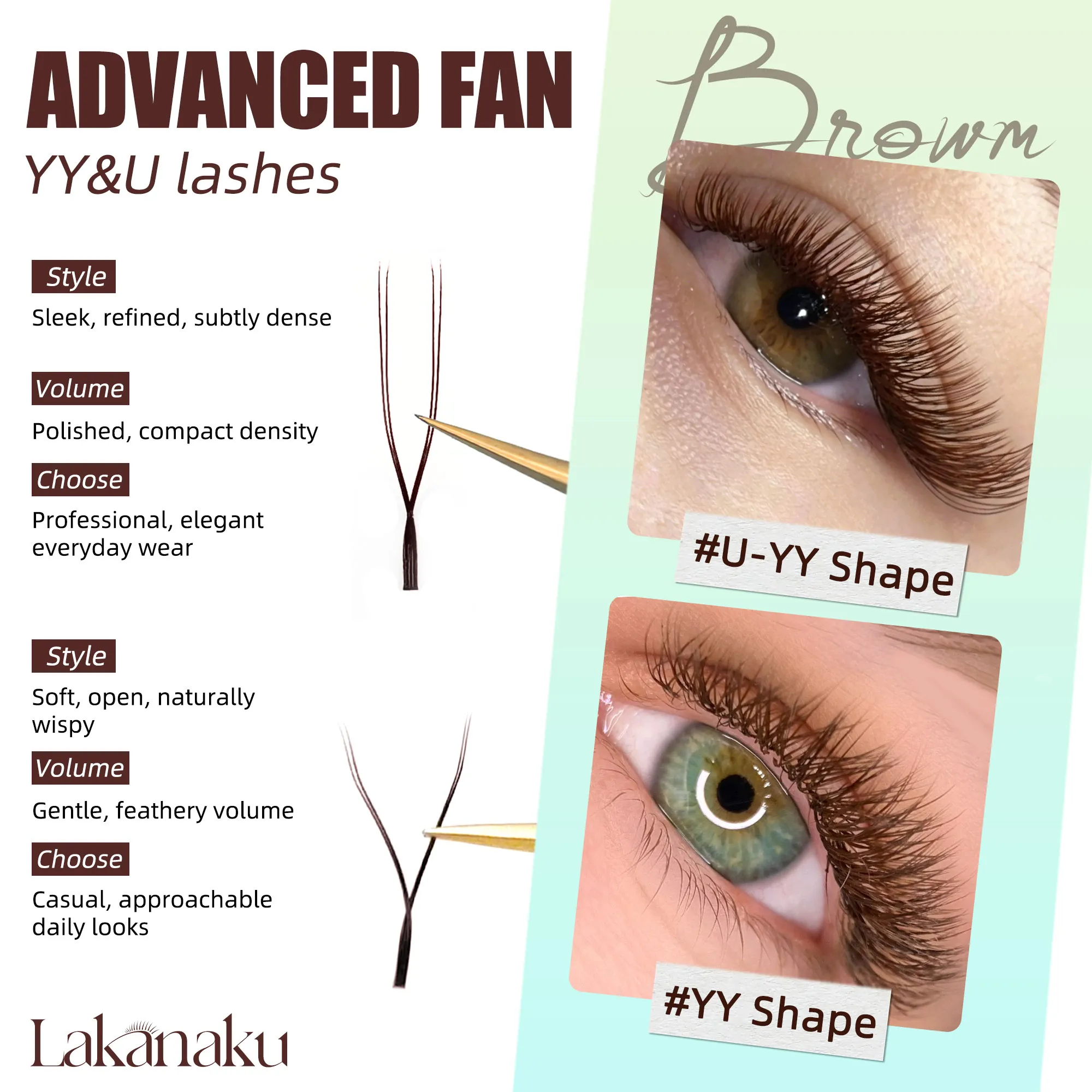 Σκούρο καφέ U Shape YY Lashes Brown Premade Eye Lashes Extensions Fio U 2D Clover Cilios — image 4
