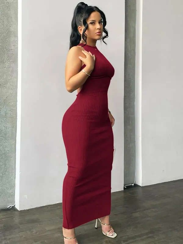 Hugcitar bordázott tömör üreges háttámla ujjatlan szexi hasított miniruha Bodycon 2025 tavaszi női ruhák elegáns buli Y2K — image 9