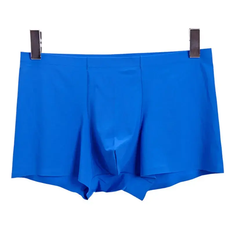 Sem costura boxers de seda gelo masculino cor sólida cuecas masculinas ultra-fino sexy roupa interior verão legal tronco shorts