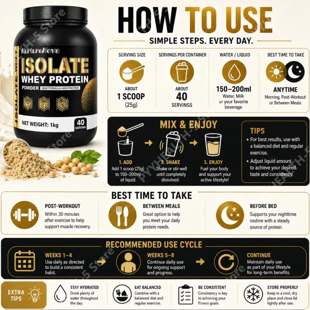 Isolate Whey Protein Powder 1kg High Protein Sports Nutrition Shake Fast Mixing Daily Fitness Nutrition 40 Servings Vanilla — image 5
