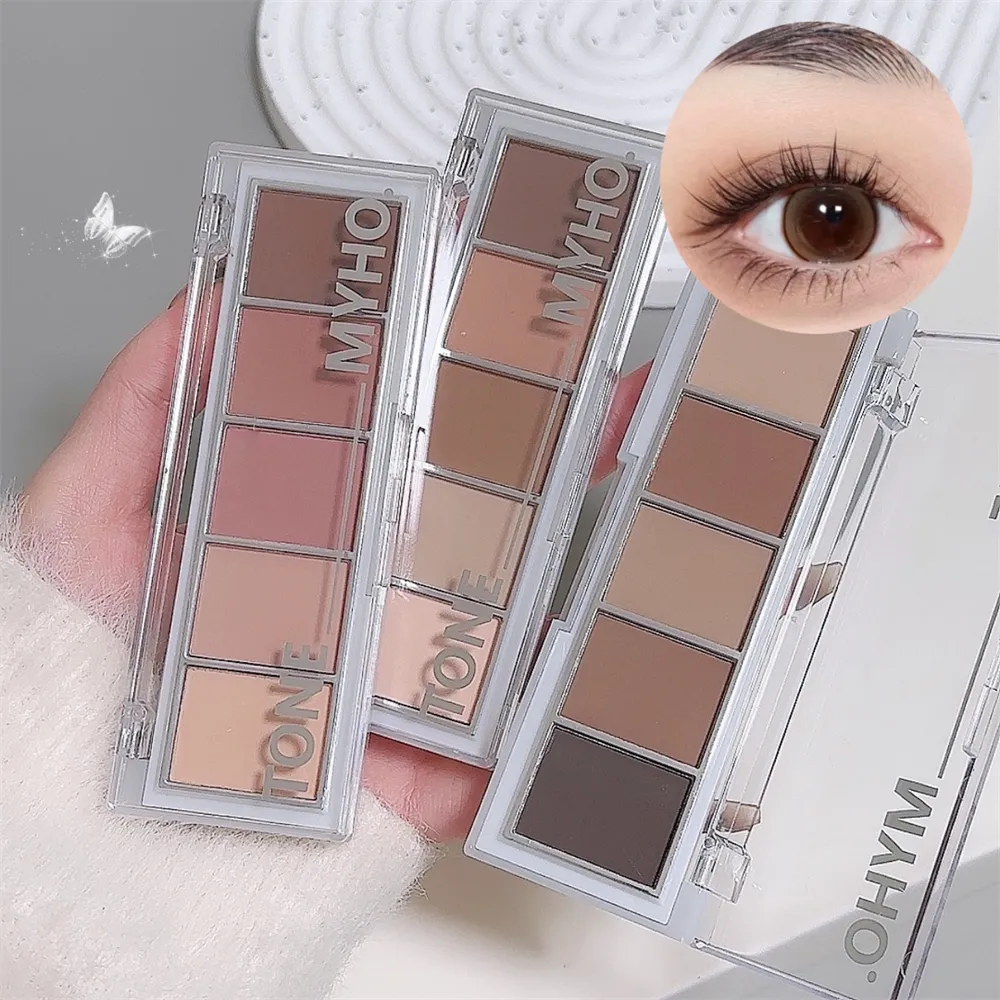 5-color Eyeshadow Palette Matte Natural Brown Portable Bronzers Cosmetic Contouring Shadow Earth Color Eye Shadow Makeup Palette — image 3