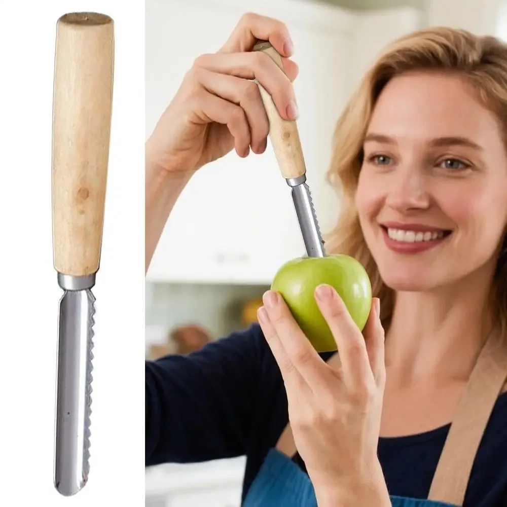 Corer כלי מטבח נירוסטה אגס פיטר נגד החלקה ידני מטבח מחליק עם ידית עץ לחיתוך פירות בישול סלט