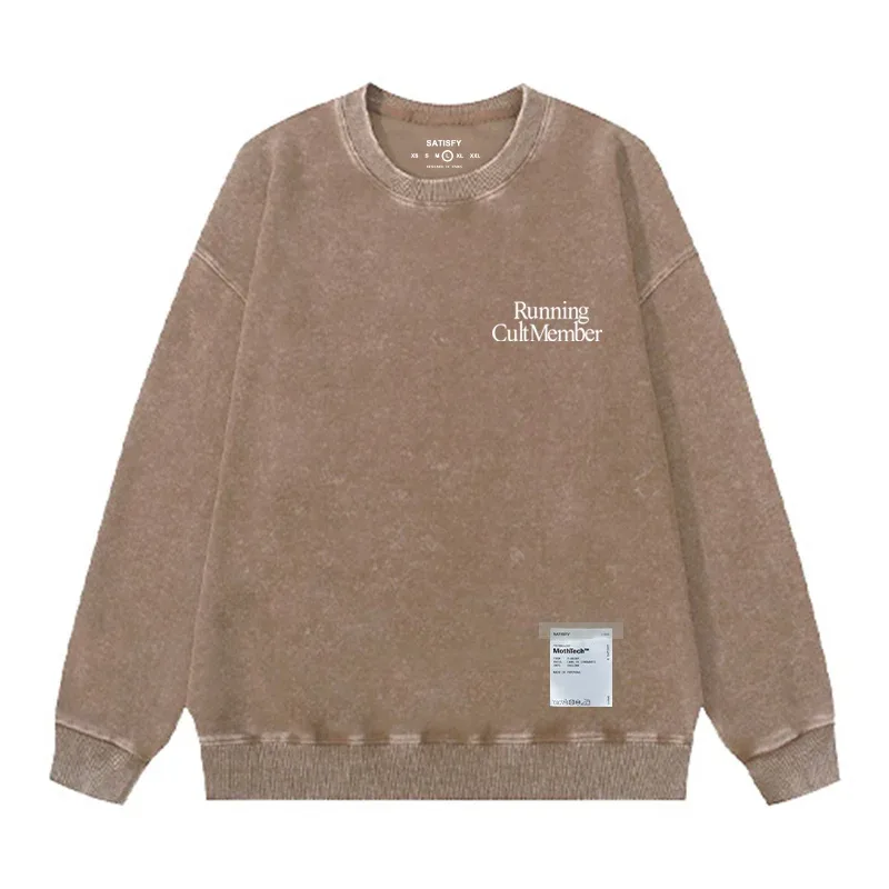 outdoor Self-Adhesive SATISFY Print Sweatshirt Round neck Jacket Street Style Loose Fit Long Sleeve Warmth for Young Men And Wo — image 12