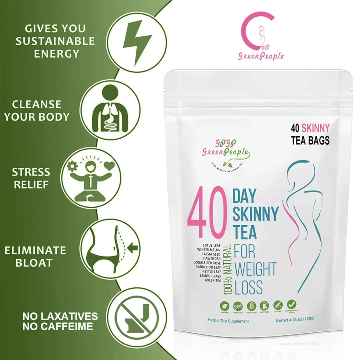 Συμπλήρωμα αδυνατίσματος Φυσικό 40 Days Herbal Detox Skinny χωρίς καφεΐνη Βιταμίνες και συμπληρώματα υγιεινής διατροφής χωρίς ΓΤΟ — image 2
