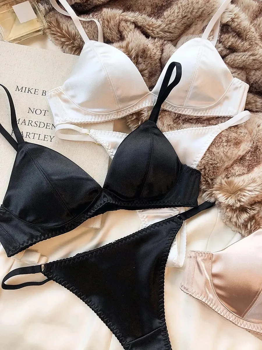 Nyári női fehérnemű szett Szexi Silken Triangle Cup vezeték nélküli melltartók French Bralette Seamless Intim melltartó és tangás fehérnemű szett — image 3