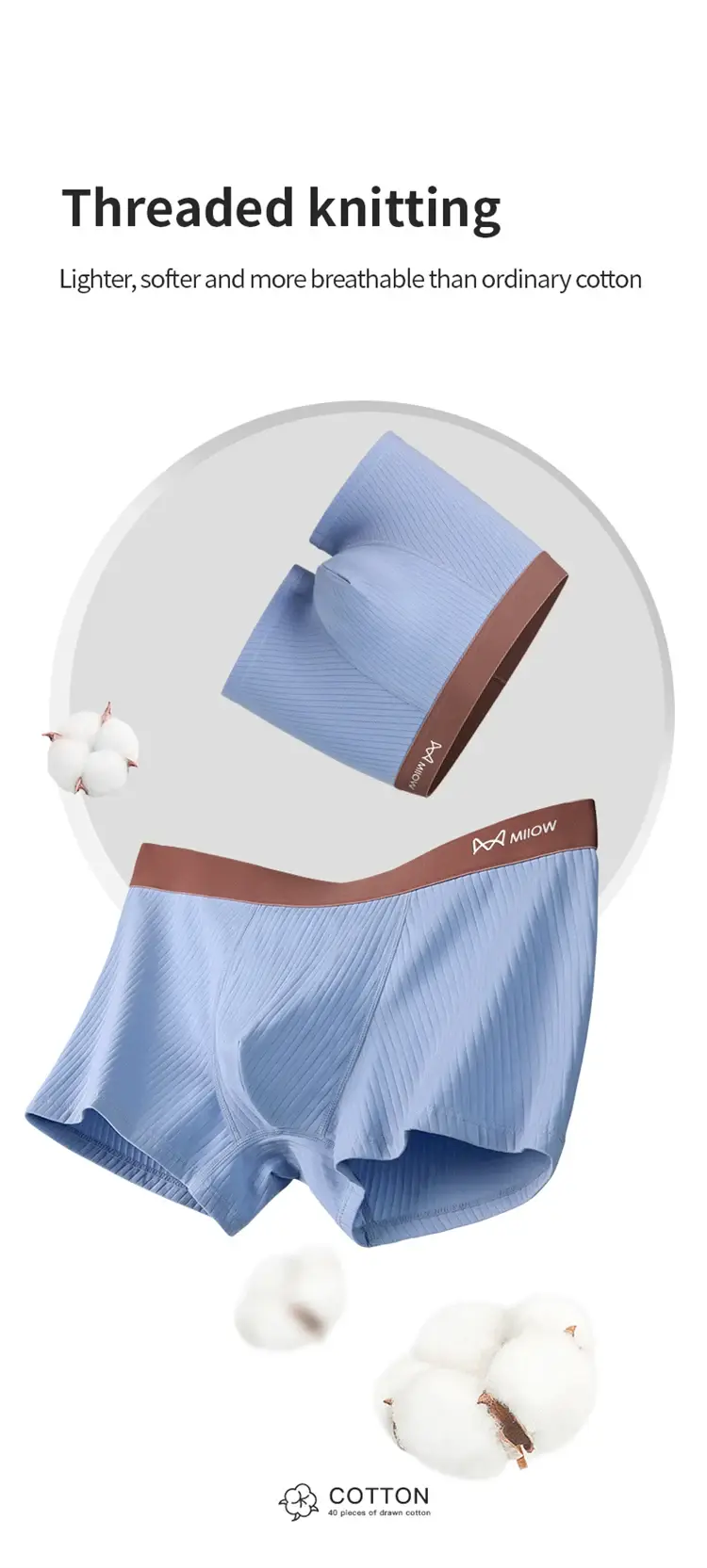 MiiOW 3Pcs Men's Striped Funny Boxer Shorts Underwear Antibacterial Crotch Underpants Man Breathable Cotton Lingerie Panties — image 16