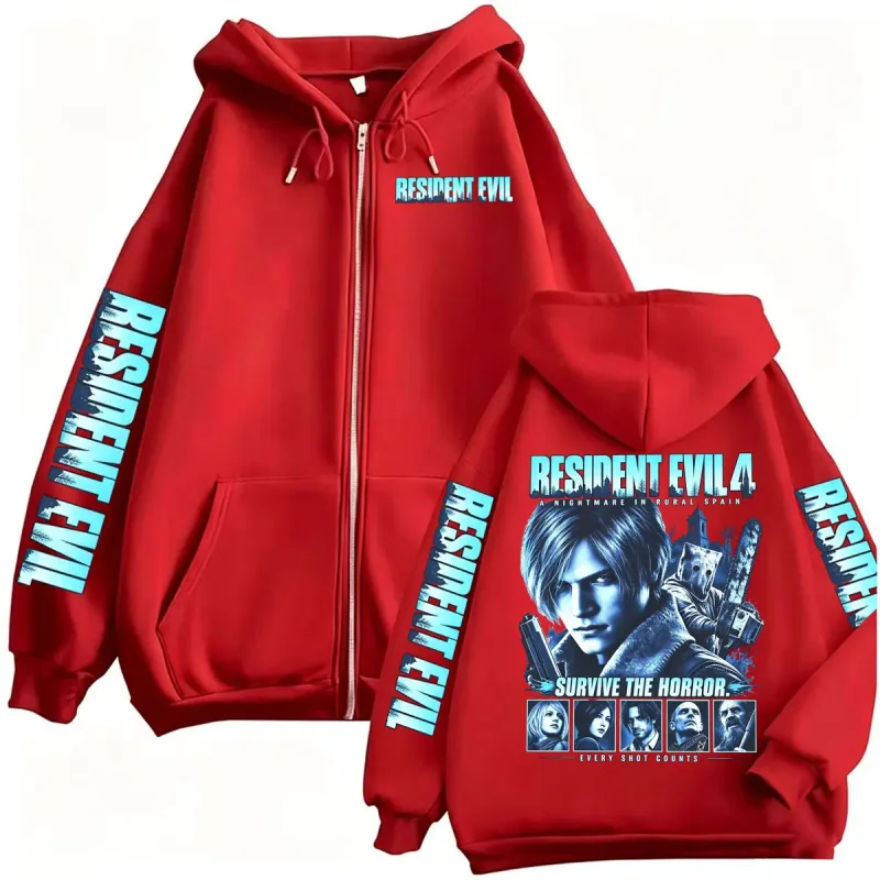 Resident Evil Requiem Zip Up Hoodies Leon Kennedy Skräckspel Dragkedja Luvtröja Herr Dam Harajuku Klassisk Jacka Sweatshirt Kappor — image 3