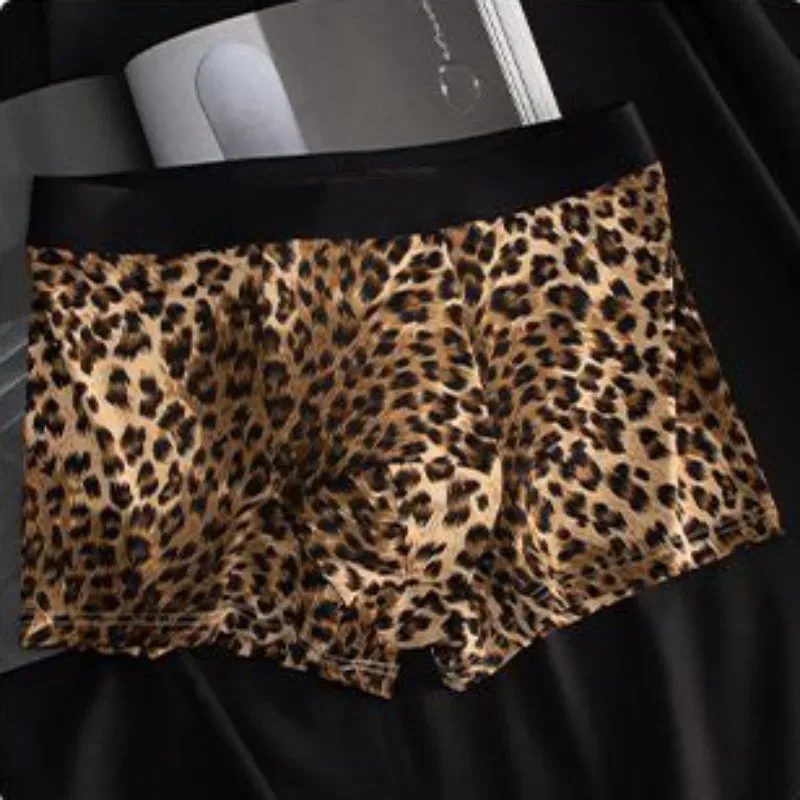 Mens Ice Silk Underwear Shorts Convex Pouch Flat Boxers Leopard Quick Dry Panlalaking Panloob na Seamless Breathable Swimming Trunks — image 3