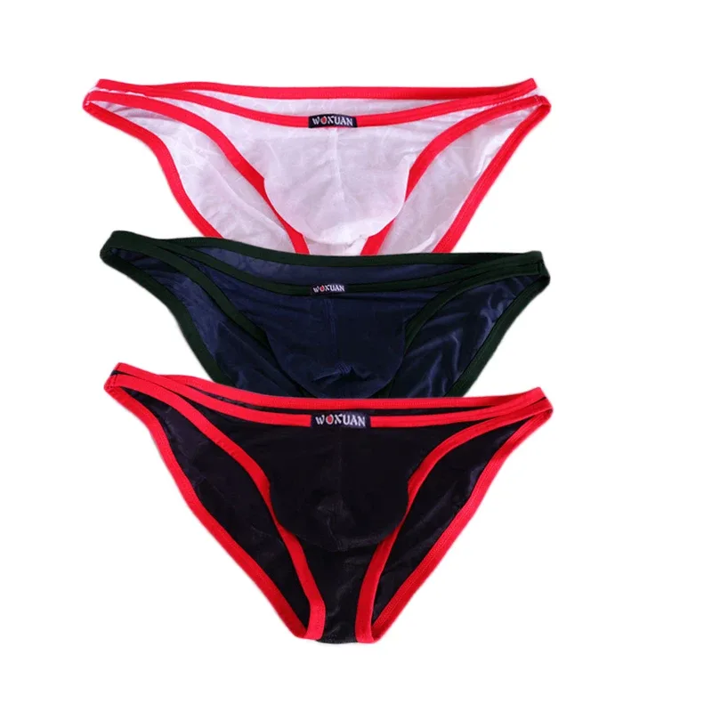 3PCS Lace Convex Briefs Men's Briefs Transparent Sexy Low Waist Mesh Quick-drying Solid Color Breathable Men Underwear — image 7