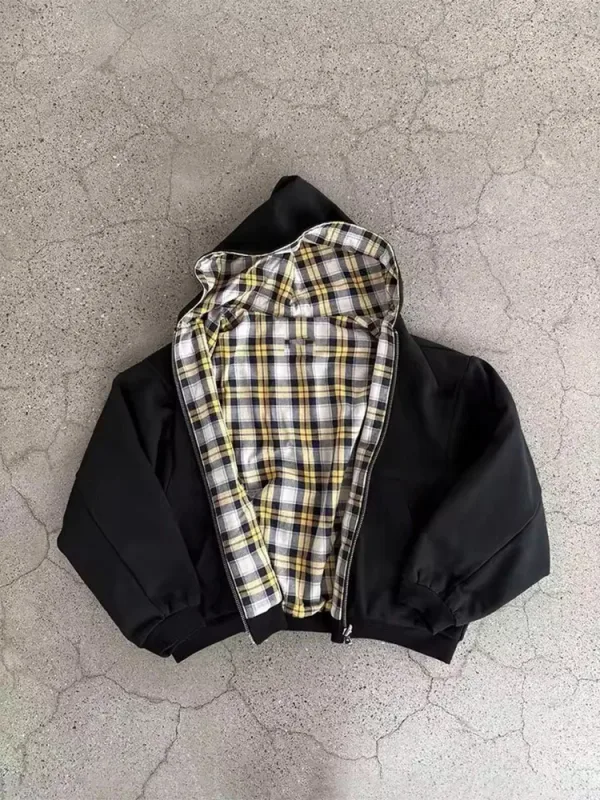 Winter Casual Plaid Print Hoodie Women's Warm Zip-Up Double-Sided Wear Sweatshirt Female Fashion Trendy Loose Hooded — image 1