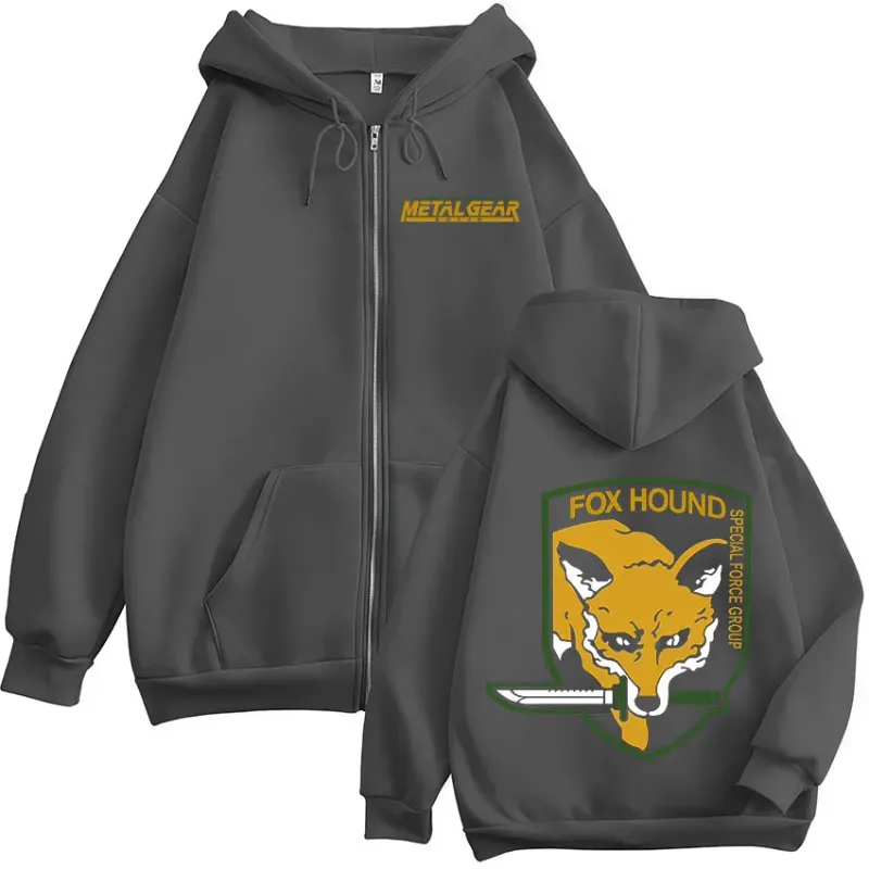 Engrenagem de metal sólido jogo fox hound logotipo impressão zíper hoodies roupas masculinas femininas moda pullovers zip up moletom com capuz jaquetas — image 5