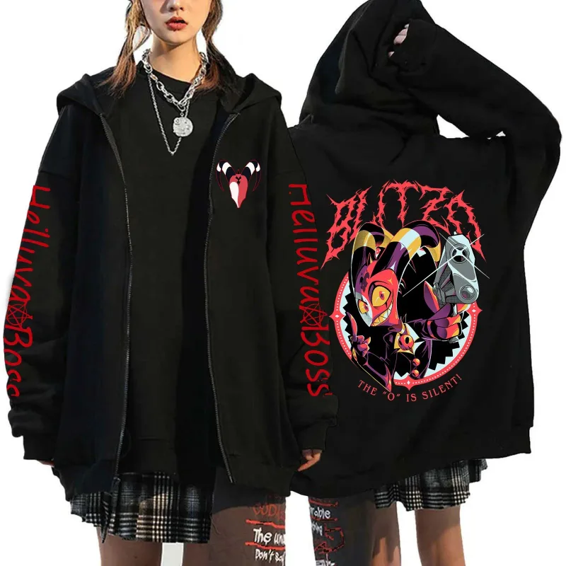Helluva Boss Cartoon Printed Zipper Hoodies Harajuku Gothic Y2k Zip Up Hoodie Men Clothing Long Sleeve Fleece Casual Streetwear