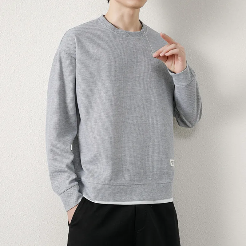Loose for Fit Plaid Sweatshirt for Men with Long Sleeves Round Neck and Fake Two-Piece Visual Design for Everyday Use — image 20
