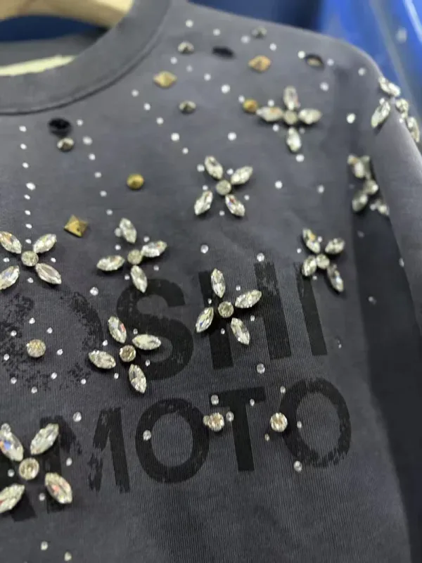 Letters Logo Rhinestone Rivet Satoshi Nakamoto Sweatshirts Men Women Streetwear Vintage Washed Charcoal Gray Green Pullovers Tag