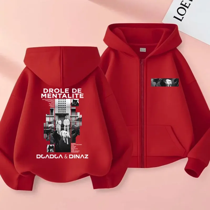 Rapper Djadja & Dinaz Drôle De Mentalité Album Zipper Hoodie Men Women Fashion Vintage Hoodies Male Casual Zip Up Jacket Coat