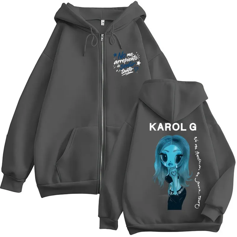 Karol G No Me Arrepiento De Sentir Tanto New Album Zip Up Hoodies Fashion Aesthetic Music Men Sweatshirt Oversized Fleece Coats — image 8