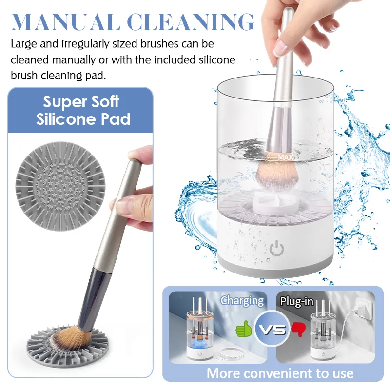 Nettoyeur de pinceaux de maquillage Portable USB 3 en 1, brosses cosmétiques électriques, outil de séchage, lavage automatique, nettoyeur de maquillage pour femmes — image 3