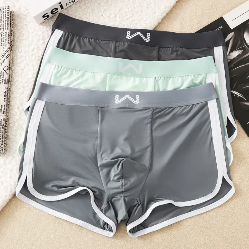 3 unidades/pacote de seda gelo respirável malha antibacteriana cuecas masculinas grande espaço bolsa calcinha alta cintura elástica boxer homme