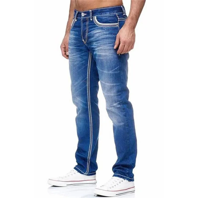 Férfi farmer fekete egyenes nadrág tavaszi ősz zsebek farmer alkalmi nadrágok világoskék kiváló minőségű utcai viselet farmer férfi — image 5