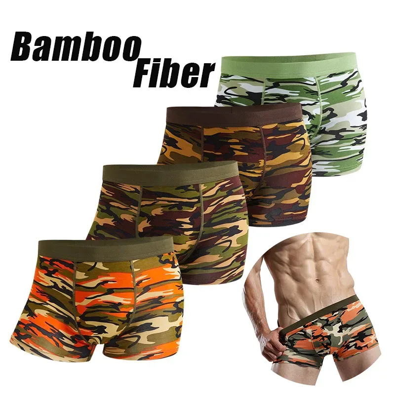 4Pcs Camouflage Boxer Men Underwear High-quality Bamboo Fiber High Elasticity Sexy Men Boxer Shorts Underwear Hombre Underpants