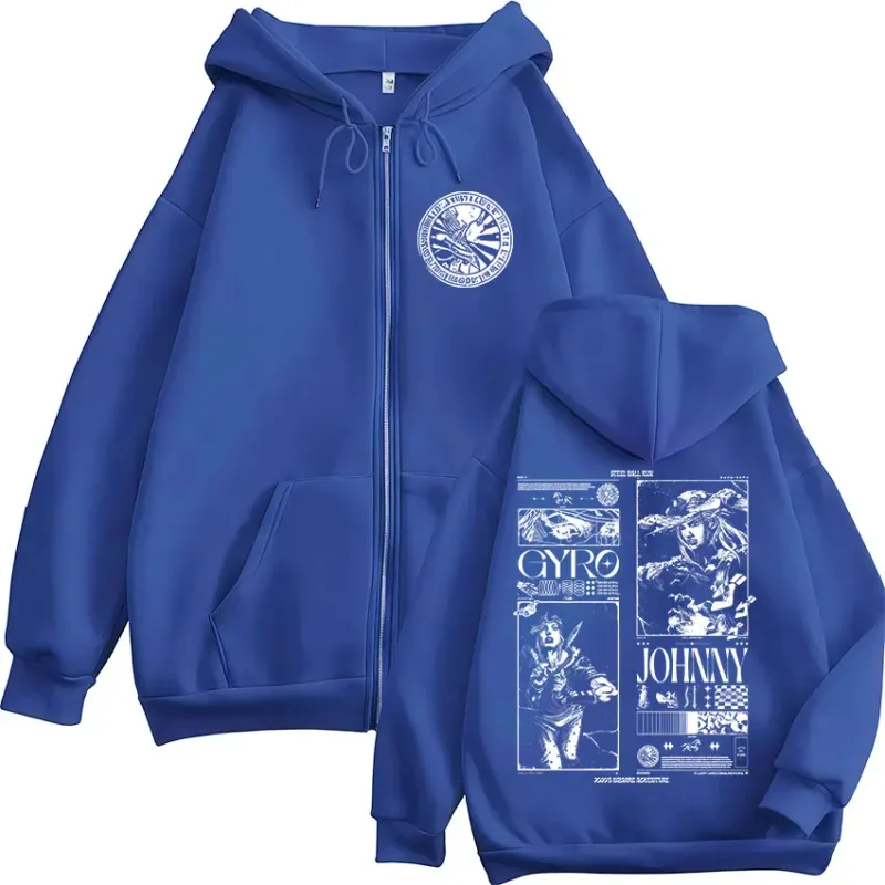 Anime jojo bizarre aventura bola de aço correr zíper hoodies das mulheres dos homens zip up moletom com capuz jaquetas vintage casacos streetwear
