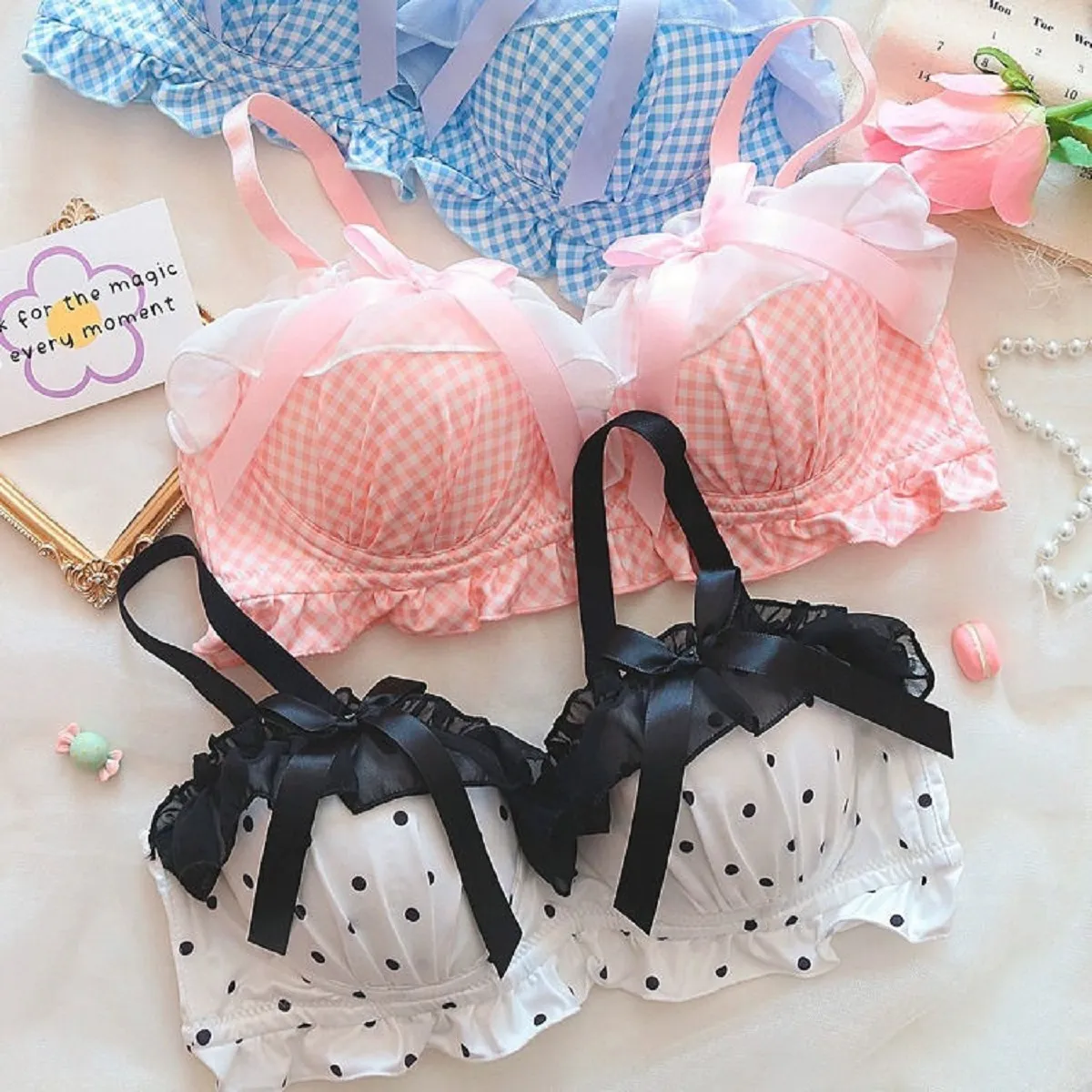 Lolita fehérnemű melltartó szett romantikus kis mell, édes lány kis mellű Cosplay fehérnemű masni melltartó és bugyi szett szexi fehérnemű 2 P — image 5