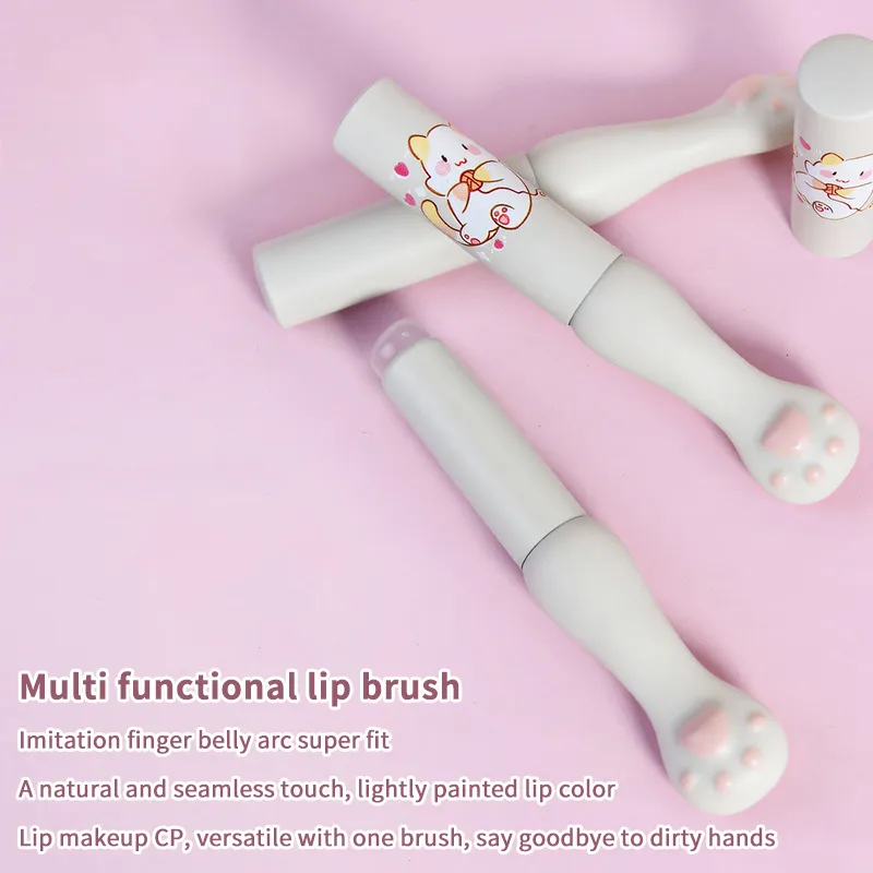 Pinceau à lèvres en Silicone avec couvercle, pinceaux anti-cernes coudés, baume à lèvres, brillant à lèvres, pinceaux anti-cernes à tête inclinée, pinceaux de maquillage patte de chat