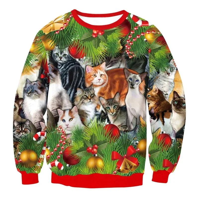 Festival Christmas Pattern Sweatshirts For Men Humping Reindeer 3D Printed Pullover Holiday Party O-Neck Hoodies Long Sleeves — image 3