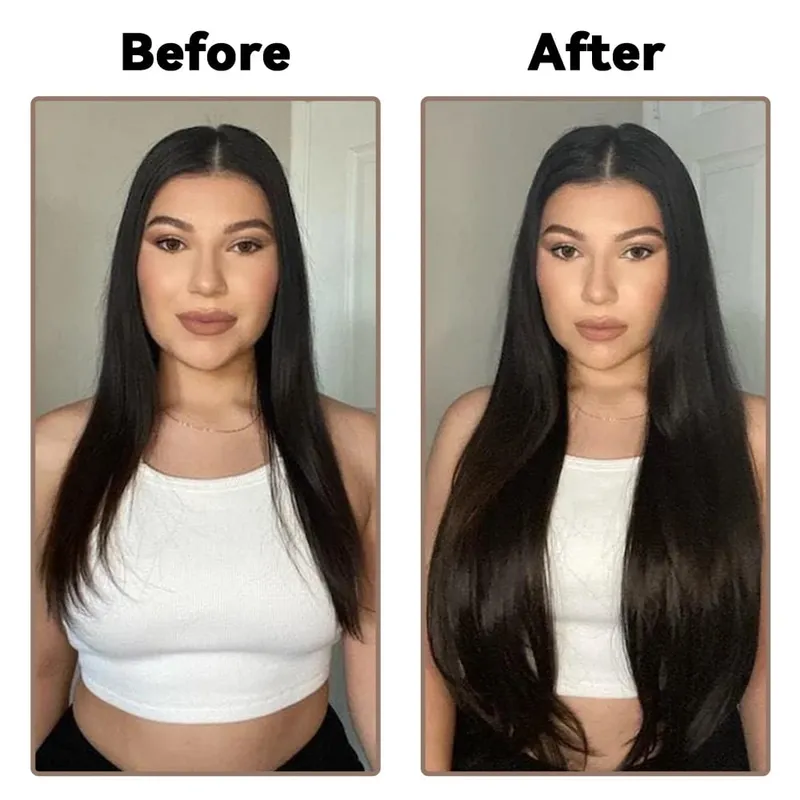 Συνθετικά Long Straight No Clip Invisible Line Hair Extensions 40 55 80cm Φυσικό Καστανό Ξανθό Fake Hairpiece για Γυναικεία — image 6