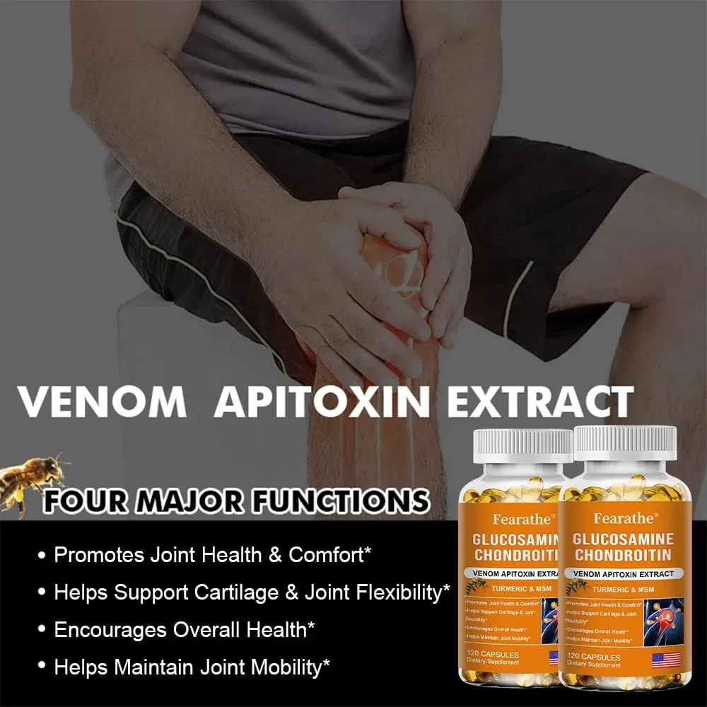 Glucosamine Chondroitin Bee Venom Turmeric & MSM - Bones Joint Antioxidant Digestive Support Non-GMO