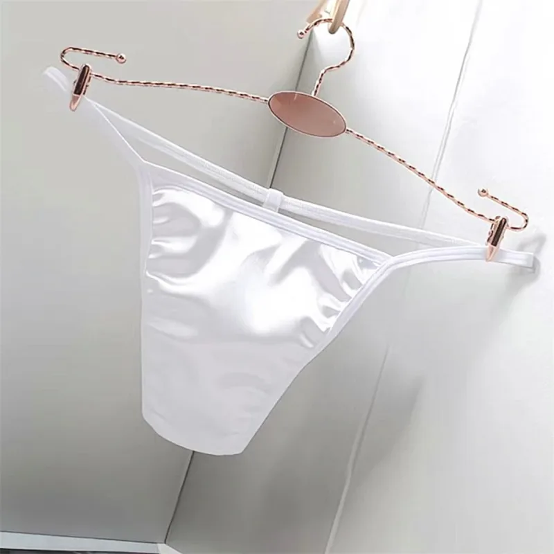 2PCS Men's T-back Thong Sexy Thin Strap Glossy Ice Silk Underwear Male U Convex Night Bikini Low Waist Plus Size Satin G-strings — image 9