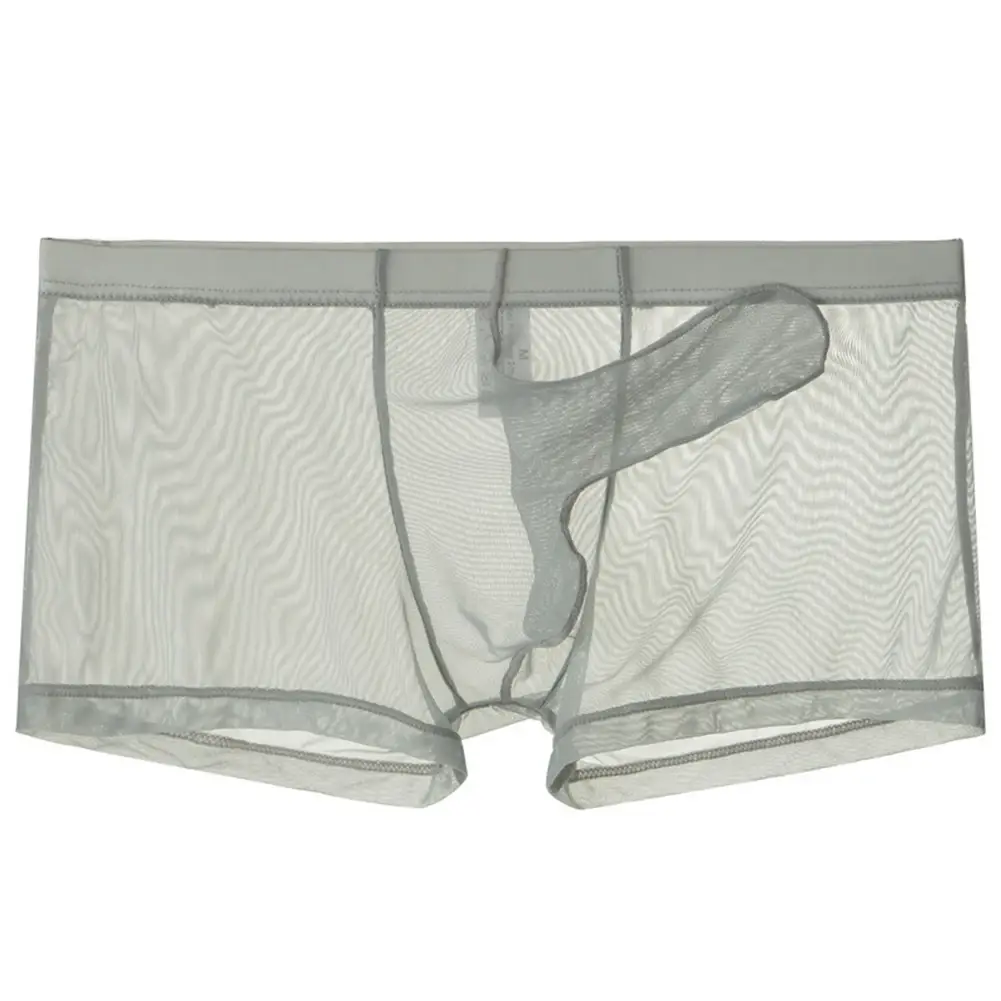 Sexy men malha transparente leve roupa interior ver através respirável boxer briefs calcinha separação bala masculino boxer calcinha