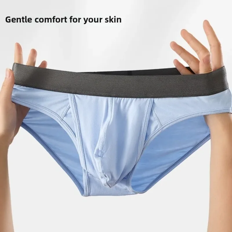 Bamboo Fiber Summer Thin Briefs Men Thin Underpants Splicing Men Front Opening Panties Breathable Lingerie Seamless Underwear — image 16