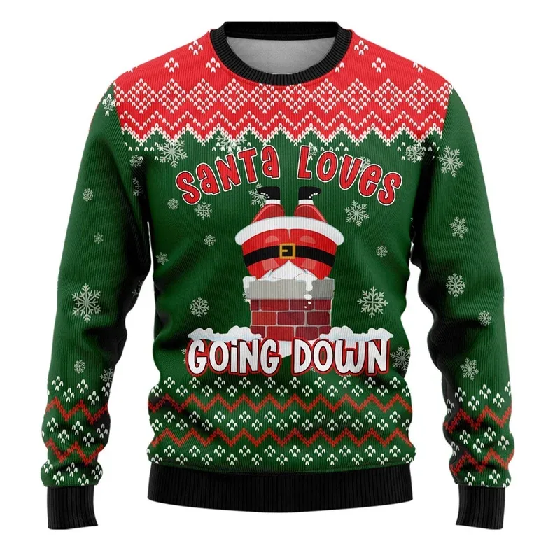 3D Printed Cartoon Santa Claus Sweatshirt For Men Merry Christmas Pattern Hoodies Casual Harajuku Loose Tops Round Neck Pullover — image 18