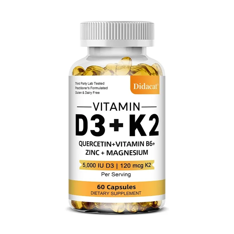 ויטמין D3 K2 כמוסות תוסף יומי תוסף תזונה בריאה מערכת חיסון לב ועצמות למבוגרים — image 8