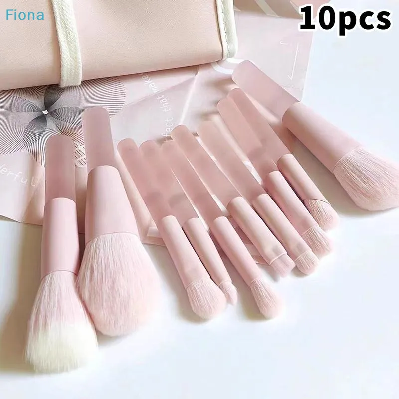 ☭ 10 pinceaux de maquillage de voyage avec manche rose, fond de teint synthétique, poudre, fard à paupières, mini ensemble de pinceaux de maquillage. — image 3