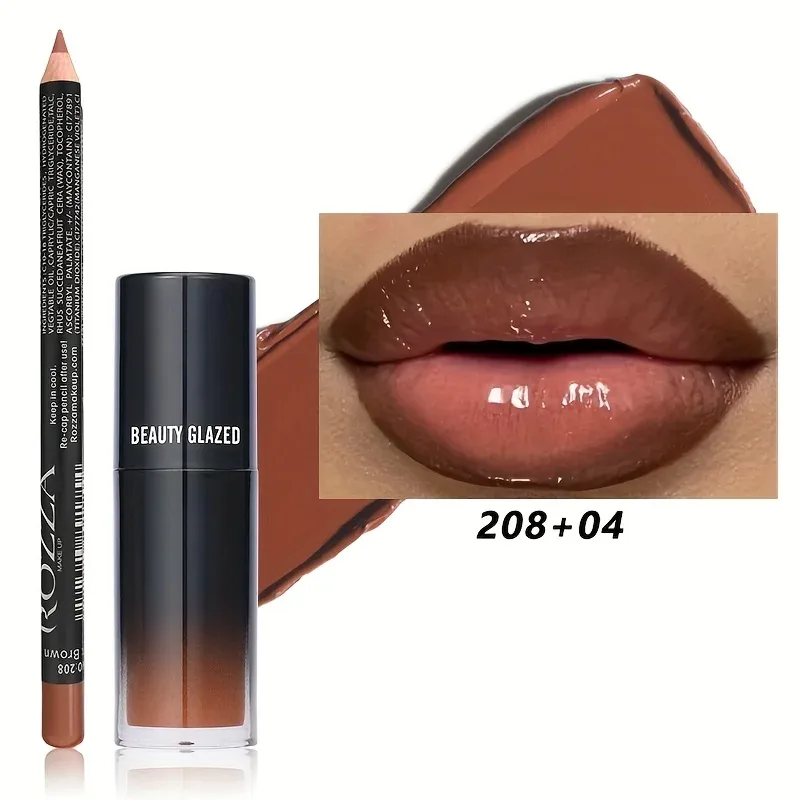 2pcs/Set Smooth Lip Liner+Lip Oil Set Lip Combo Waterproof Lip Liner Makeup Long-Lasting Moisturizing Lip Makeup Lip Plump