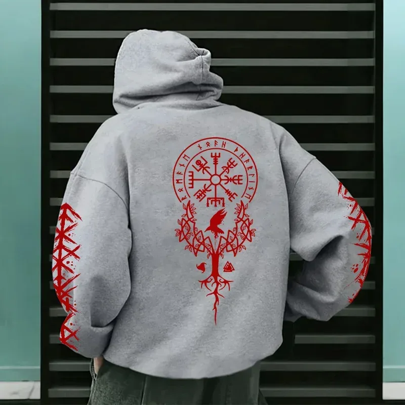 Inverno e outono edição viking nordic runas impresso moletom com capuz masculino de grande porte para rua casual wear — image 8