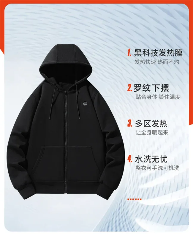 Hoodies de aquecimento usb masculino inverno elétrico aquecido hoodies jaquetas com zíper aquecido com capuz infravermelho 5 áreas de aquecimento jaqueta preto cinza — image 6